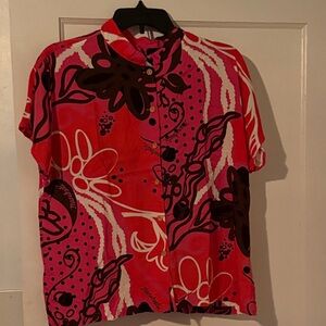 Manuhealii Pink and Brown Floral Button-Up Shirt